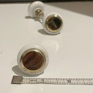 Vintage White Porcelain Dresser Drawer Knobs Brass Cabinet Pulls w Screws Lot 3